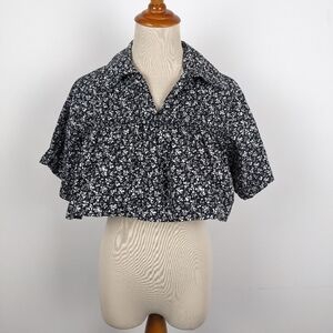 Zara Black Floral Crop Top Extra Small